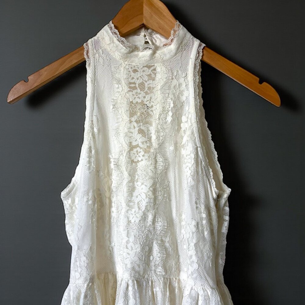 Free People Verushka White Eyelash Lace Mini Dress Womens Size 2 Boho Fairy Y2K - Picture 3 of 11